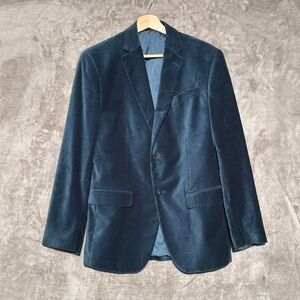 Men’s Formal Blazer velvet emerald blue Sport Coat Business Wedding Jacket sz S